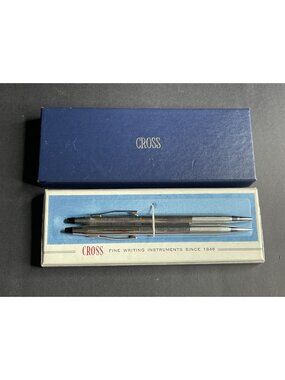 70s Cross Chrome Pen & Mechanical Pencil Set in Original Box Silver Color Vtg